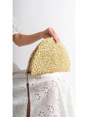Mubiano Summer Rafya Oval Bej Porföy & El Çantası -MSFT2525-BJ