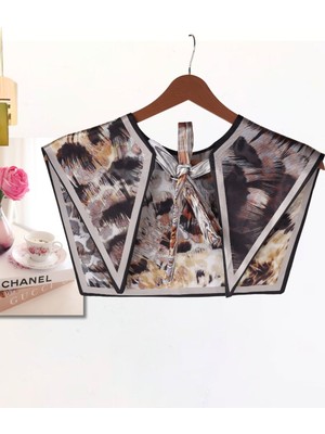 Nurfemina Damgalı Leopar Desenli Bağlamalı Modern Kadın Omuz Şalı