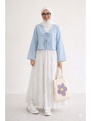 Cng Moda Genç Tesettür Kimono Gömlek Etek Üstü Krop