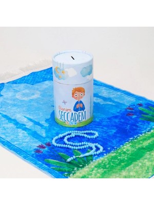 Adoz Shopping 3 Parça Namaza Ilk Adım Çocuk Hediyelik Silindir Kumbara Kutulu Seccade Seti