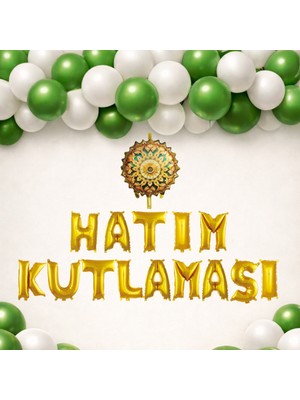 Tedaks Hatim Töreni Temalı Gold Folyo Harf Yeşil Beyaz Balonlu Hatim Kutlaması Süsü