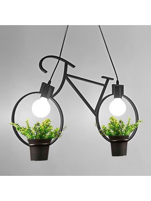 Bundera Bisiklet Çiçeklik Sarkıt Avize Metal Siyah Modern Dekoratif Işıklı Ferforje Saksılık Lamba