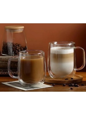 Adoz Shopping Çift Cidarlı Kulplu Kahve Kupası (Borosilikat)