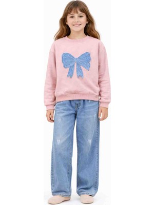 Kral Bebe Kız Çocuk Fiyonk Detaylı Sweatshirt & Jean Pantolon Takım
