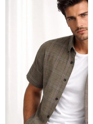 Varetta Erkek Yeşil Kısa Kollu Gömlek Çizgili Cepli Pamuklu Casual Trend Geniş Kesim