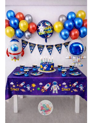 Joyane Uzay Temalı Doğum Günü Seti 59 Parça Astronot Parti Süsleri Balon Flama Seti