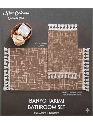 new colourse Duru Banyo 2'li Saçaklı Yıkanılabilir Paspas