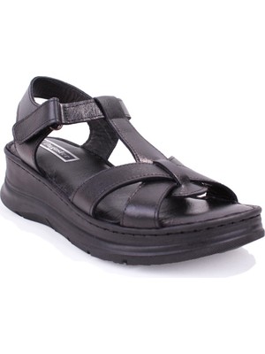 Dagoster DZA07-600015 Siyah Günlük Ortopedik Deri Kadın Sandalet