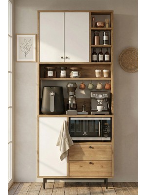 Robin Home Lounge Kahve Köşesi Çok Amaçlı Dolap Mutfak Dolabı Sepet-Beyaz