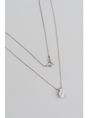 So CHIC Oval Kesim 18 Ayar Beyaz Altın Kaplama Gümüş Kolye 45 Cm Beyaz İnci Taşlı Kadın