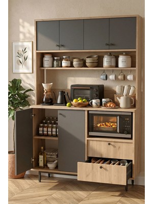 Robin Home Lounge Serisi Kahve Köşesi Çok Amaçlı Dolap Mutfak Dolabı Sepet-Antrasit