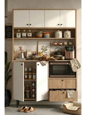 Robin Home Lounge Kahve Köşesi Çok Amaçlı Dolap Mutfak Dolabı Sepet-Beyaz