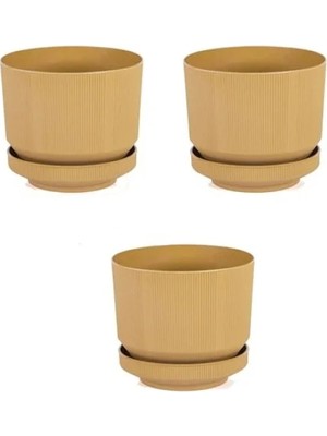 Esranın Dünyası Hardal Renkli 3’lü Plastik Tabaklı Saksı Seti (1,7 Lt)