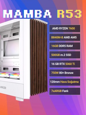 Sinerji Mamba R53 Gigabyte Geforce RTX5060TI 16GB Ryzen 5 7600 16GB 512GB SSD