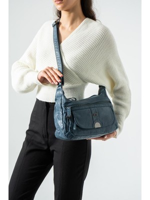 Baginn Yıkama Deri Günlük Kadın Postacı Çanta Çapraz Askılı Omuz Çantası Vegan Deri 26*20 cm Kapaklı Model