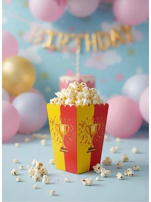 Umamiçe Sarı Kırmızı Temalı 8'li Karton Mısır Kutusu – Parti ve Doğum Günü Için Şık Sunumlar