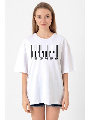 Dark Matter The Android Barcode Beyaz Kadın Oversize Tshirt