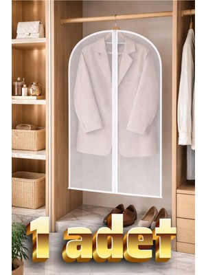PremiumPort Şeffaf Elbise Koruma Kılıfı 60X100 cm Fermuarlı ve Hediye Ahşap Askı