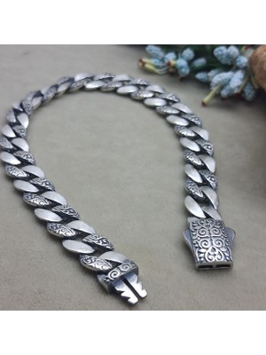 Bir Gümüş Aşkı 925 Ayar Gümüş Özel Kutu Kilitli Yarı Desenli Gurmet Model Erkek Bileklik 8.75 mm