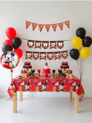 Umamiçe Mickey Mouse Temalı Parti Süsleri Seti (Flama, Banner, Masa Örtüsü)