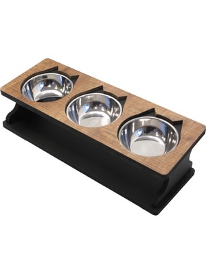 Hobimax Ahşap Batman Figürlü 3lü Kedi Mama ve Su Kabı MDF Malzemeden 1,5 lt Kapasiteli Kahverengi