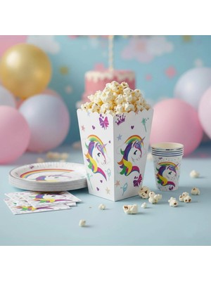 Umamiçe Unıcorn Parti Seti – 8'li Mısır Kutusu + 8'li Peçete + 8'li Tabak Bardak