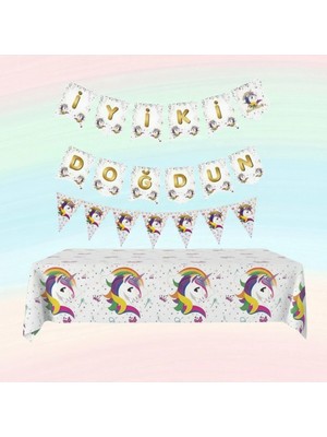 Umamiçe Unıcorn Parti Seti – Banner + Flama + Masa Örtüsü
