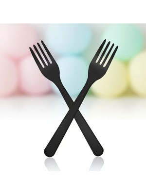 Umamiçe Siyah Plastik Çatal 24LÜ