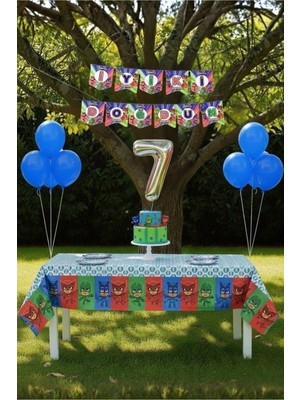 Umamiçe Pijamaskeliler Temalı 7 Yaş Doğum Günü Parti Seti – Masa Örtüsü + Banner + Balonlar