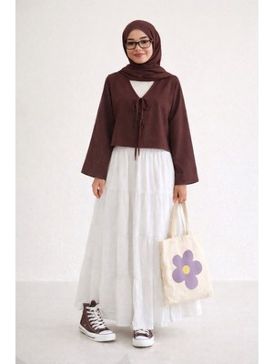 Cng Moda Genç Tesettür Kimono Gömlek Etek Üstü Krop