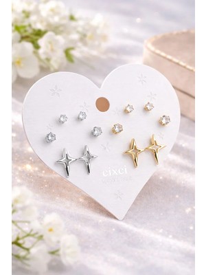 MentorAly Kadın Çoklu Küpe Seti | Minimal Taşlı & Figürlü Küpe Seti | Günlük & Kombin Küpe