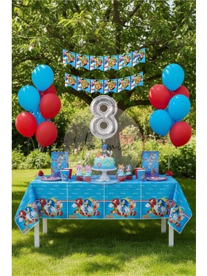 Umamiçe Sonic Temalı 8 Yaş Doğum Günü Parti Seti – Masa Örtüsü + Banner + 8 Rakam Balonu + Balonlar