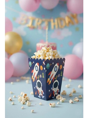 Umamiçe Uzay Temalı 8'li Karton Mısır Kutusu – Parti ve Doğum Günü Için Şık Sunumlar