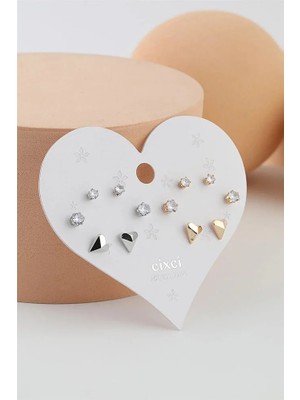 MentorAly Kadın Çoklu Küpe Seti | Minimal Taşlı & Figürlü Küpe Seti | Günlük & Kombin Küpe