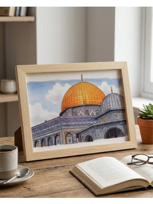 Zaytoon Kudüs Kubbetüs Sahra ve Kubbetüs Silsele Dekoratif Tablo 15X20 cm Ahşap Çerçeveli Masaüstü ve Duvar