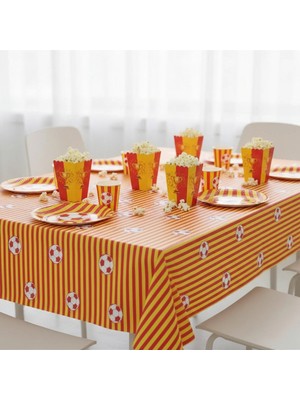 Umamiçe Sarı Kırmızı Parti Seti – 8'li Mısır Kutusu + 8'li Tabak Bardak + Masa Örtüsü