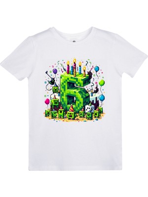 EZ Design Minecraft Doğum Günü 6 Yaş Baskılı T-Shirt