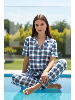 Remsa Kadın Desenli Kısa Kol Suprem Pijama Takımı 0276 EKRU02