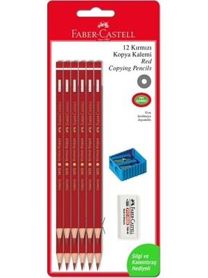 Faber-Castell Kırmızı Kopya Boya Kalemi 12'Li Set Silgi ve Kalemtıraş ile Renk: Kırmızı