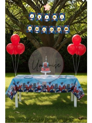 Umamiçe Örümcek Adam Mini Parti Seti – Masa Örtüsü + Banner + 10 Metalik Kırmızı Balon