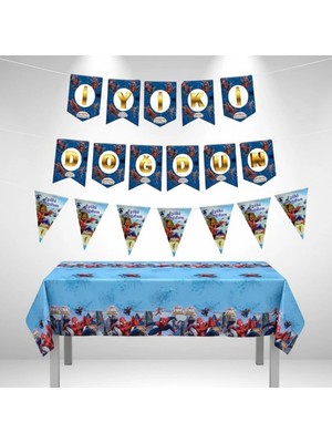 Umamiçe Örümcek Adam Parti Seti – Banner + Flama + Masa Örtüsü