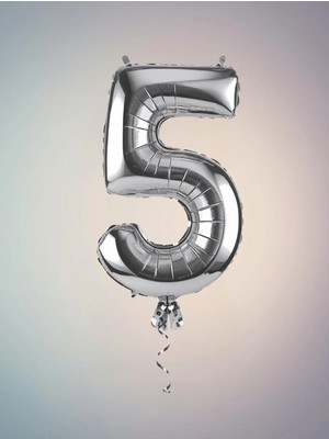 Umamiçe Sayı Balonları Gümüş 5 Rakam Balonu – 0'dan 9'a Seçtiğiniz Rakam