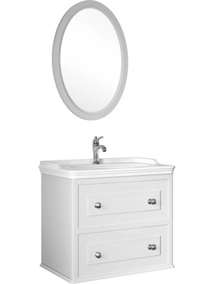Kale Mıro 80 cm Mat Beyaz Lavabolu Dolap +60 cm Matbeyaz Oval Ayna