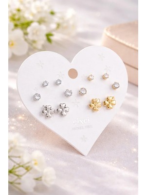 MentorAly Kadın Çoklu Küpe Seti | Minimal Taşlı & Figürlü Küpe Seti | Günlük & Kombin Küpe