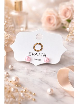 Evalia Inci Küpe - Pembe Inci Top Çelik Küpe 6mm