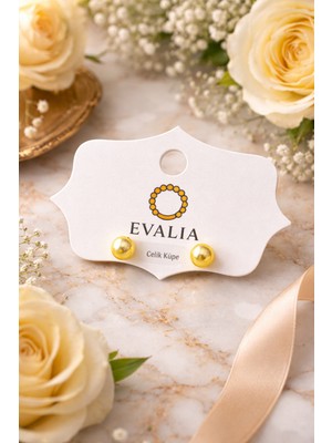 Evalia Inci Küpe - Sarı Inci Top Çelik Küpe 6mm