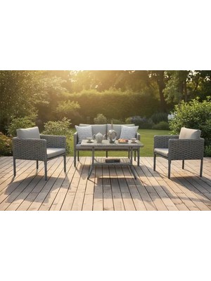 Vivense Letra Rattan Ikili Bahçe Mobilyası, Gri