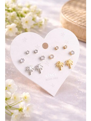 MentorAly Kadın Çoklu Küpe Seti | Minimal Taşlı & Figürlü Küpe Seti | Günlük & Kombin Küpe