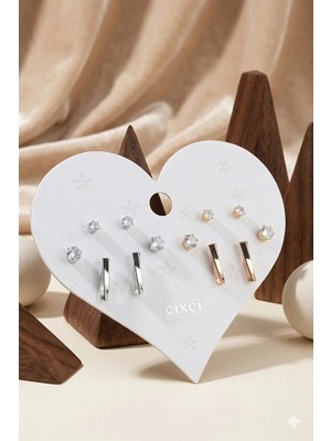 MentorAly Kadın Çoklu Küpe Seti | Minimal Taşlı & Figürlü Küpe Seti | Günlük & Kombin Küpe