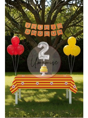 Umamiçe Sarı Kırmızı Temalı 2 Yaş Doğum Günü Parti Seti – Masa Örtüsü + Banner + 2 Rakam Balonu + Balonlar